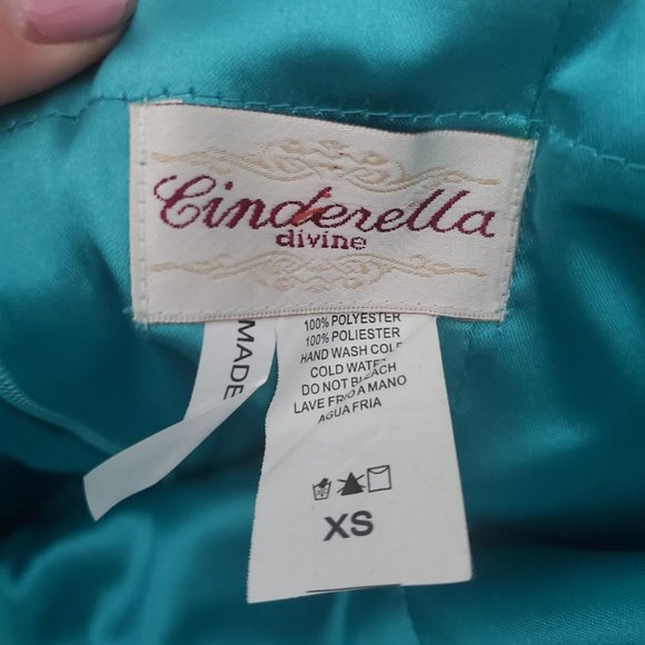 Pretty Teal Green Strapless Long Flared Prom Gown Dress Pleated Bodice shawl - Picture 10 of 10